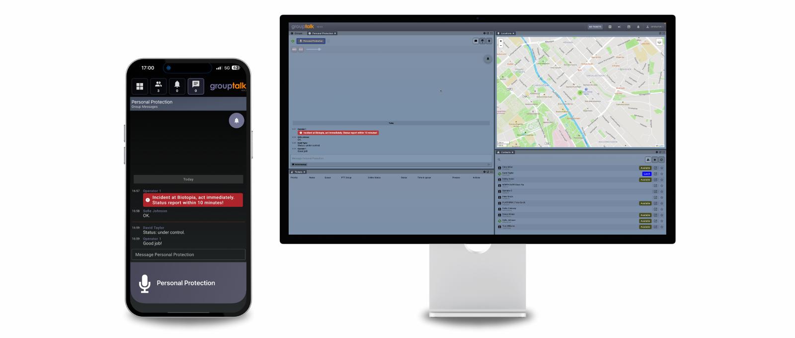 Alert text messages in GroupTalk Dispatch, command and control center