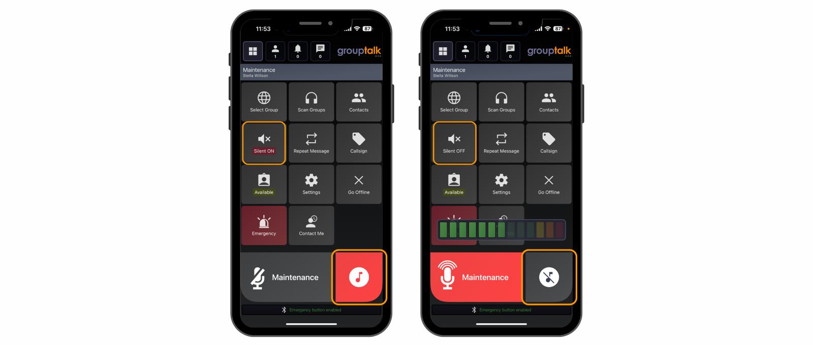 GroupTalk push to talk app med tyst läge och tonsignalering som funktion