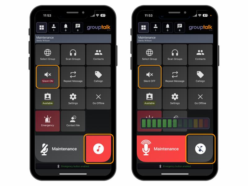 GroupTalk push to talk app med tyst läge och tonsignalering som funktion