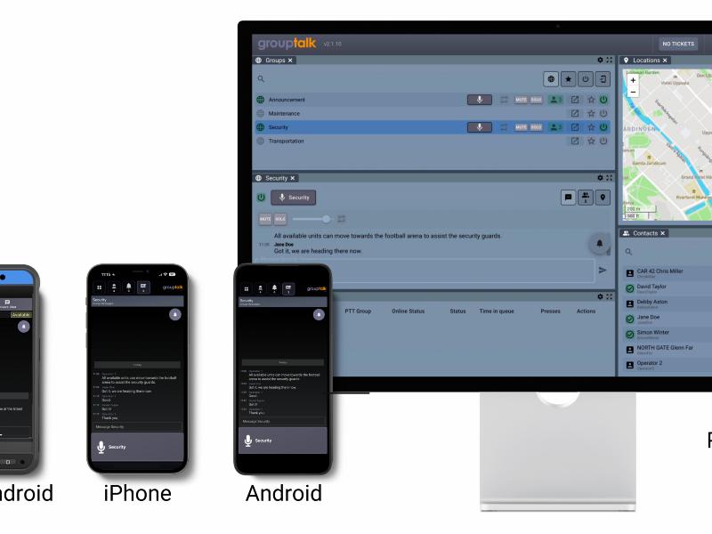 ATEX EX02 smartphone, GroupTalk PC Dispatch med funktionen text meddelande