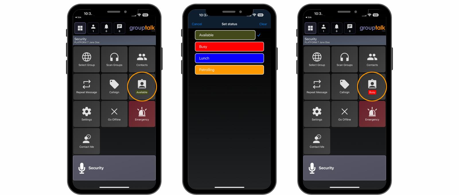 GroupTalk appen med funktioner överfallslarm personlarm person larm status