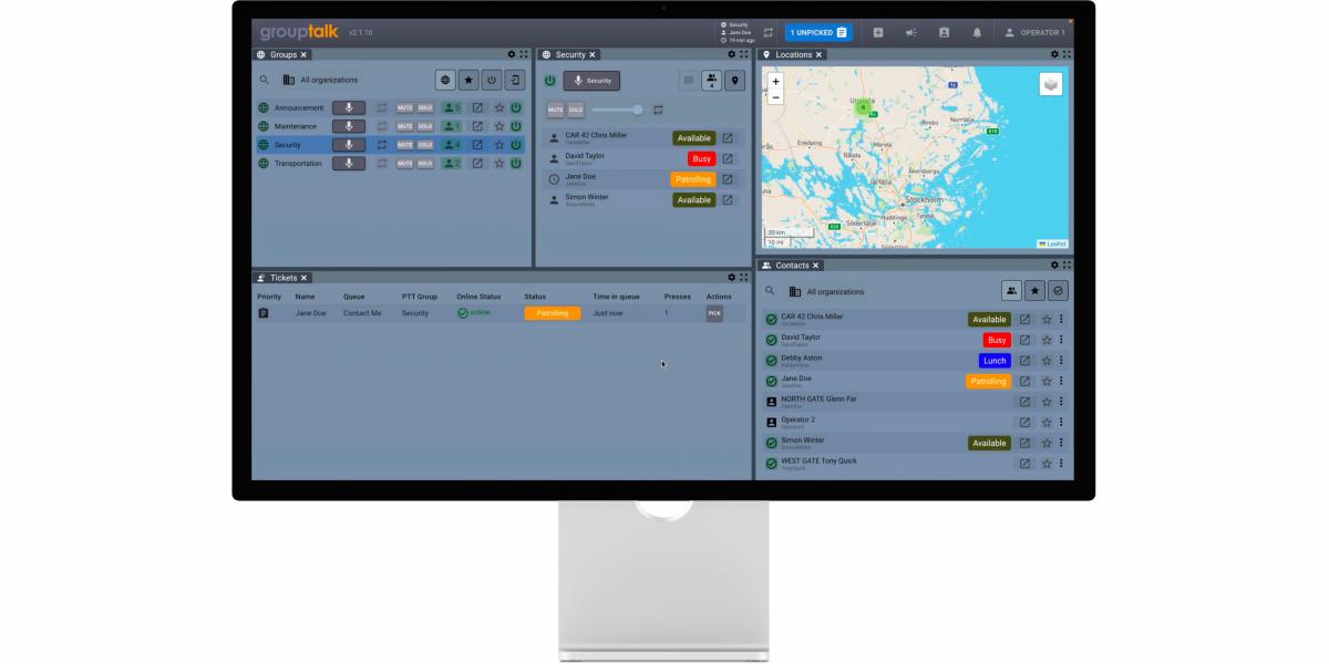 GroupTalk PC Dispatch 2 överfallslarm personlarm status privat samtal och PTT
