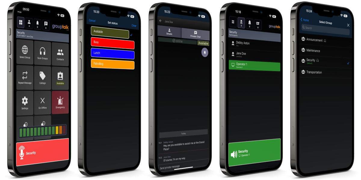 GroupTalks Push to Talk text meddelande överfallslarm person larm funktioner