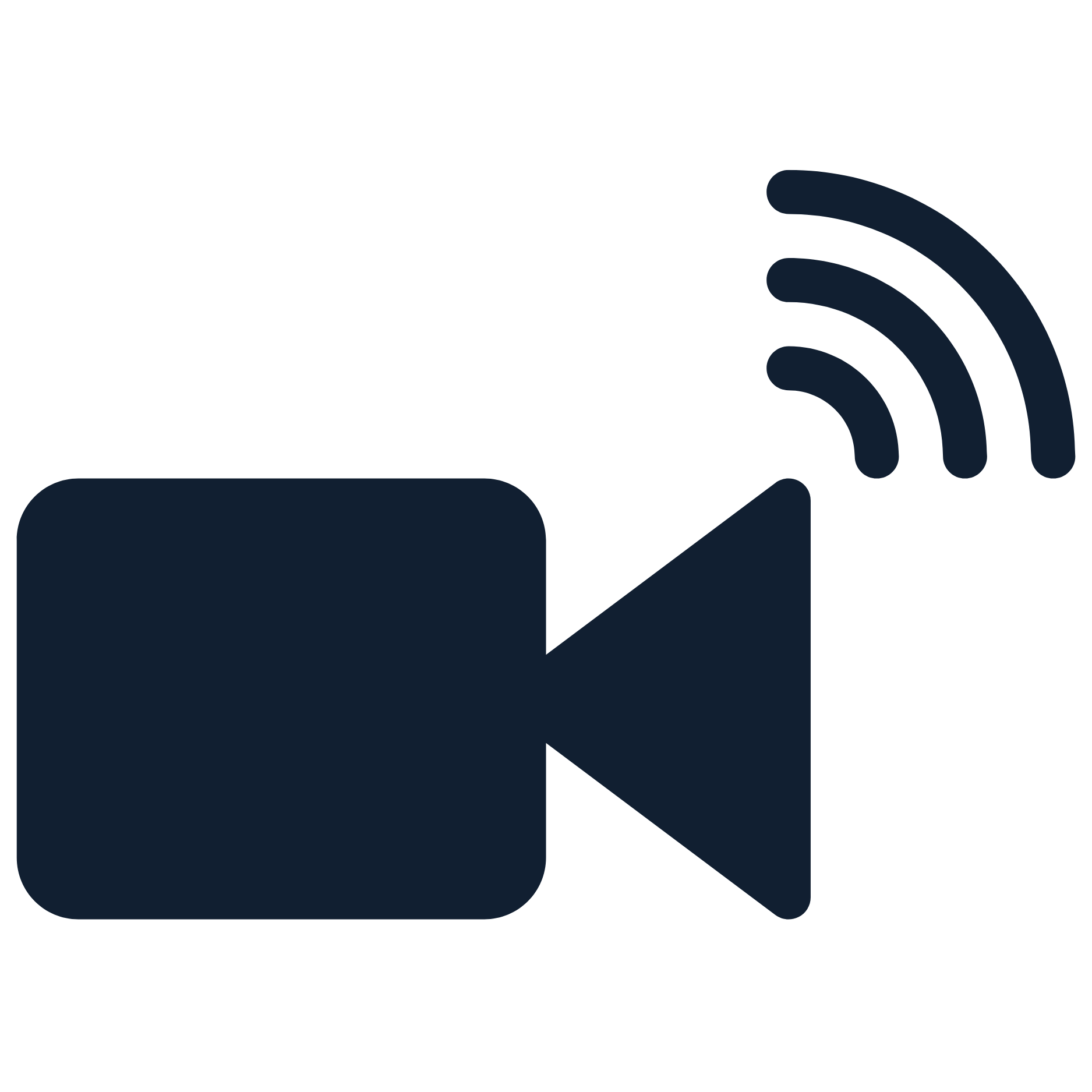 Ikon för livestreaming-kamera som indikerar videoöverföring i realtid.